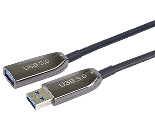 PremiumCord USB 3.0 Optisches Verlängerungskabel 10m (AOC), Glasfaser Kabel, Datenkabel SuperSpeed bis zu 5Gbit/s, Ladekabel, USB 3.0 Typ A Buchse auf Stecker, 9Pin, Farbe Schwarz, Länge 10m von PremiumCord