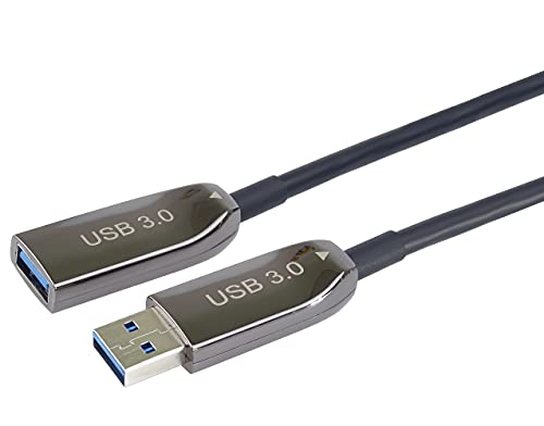 PremiumCord USB 3.0 Optisches Verlängerungskabel 25m (AOC), Glasfaser Kabel, Datenkabel SuperSpeed bis zu 5Gbit/s, Ladekabel, USB 3.0 Typ A Buchse auf Stecker, 9Pin, Farbe Schwarz, Länge 25m von PremiumCord