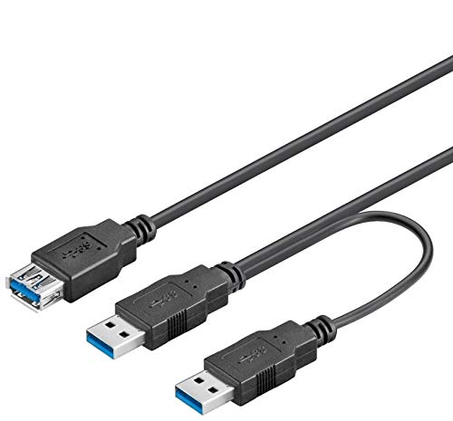 PremiumCord USB 3.0 Stromversorgung Y-Kabel, USB A Buchse auf 2X A Stecker, Datenkabel SuperSpeed bis zu 5Gbit/S, Farbe schwarz, Länge 0, 3m, ku3y02 von PremiumCord