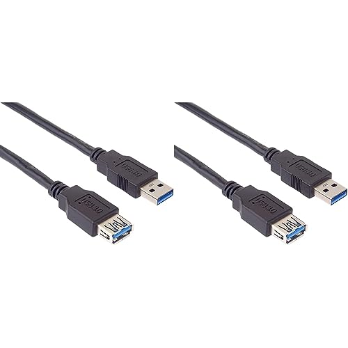 PremiumCord USB 3.0 Verlängerungskabel 3m, Datenkabel SuperSpeed bis zu 5Gbit/s, Ladekabel, USB 3.0 Typ A Buchse auf Stecker, 9pin, 3X geschirmt, Farbe schwarz, Länge 3m (Packung mit 2) von PremiumCord