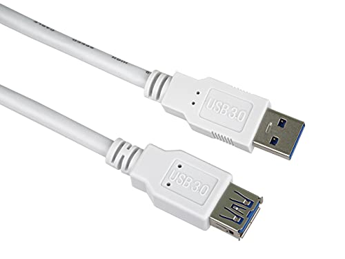 PremiumCord USB 3.0 Verlängerungskabel 5m, Datenkabel SuperSpeed bis zu 5Gbit/S, Ladekabel, USB 3.0 Typ A Buchse auf Stecker, 9Pin, 3X geschirmt, Farbe Weiß, Länge 1m von PremiumCord