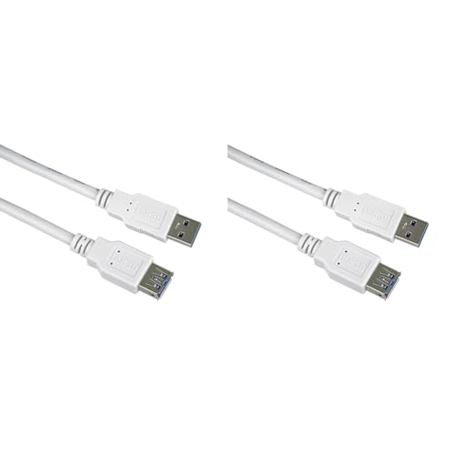PremiumCord USB 3.0 Verlängerungskabel 5m, Datenkabel SuperSpeed bis zu 5Gbit/S, Ladekabel, USB 3.0 Typ A Buchse auf Stecker, 9Pin, 3X geschirmt, Farbe Weiß, Länge 5m (Packung mit 2) von PremiumCord