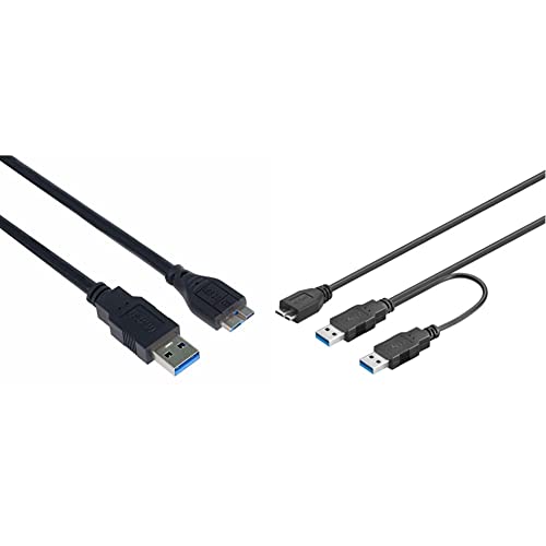 PremiumCord USB 3.0 auf Micro USB Typ B Verbindungskabel 0,5m, Datenkabel SuperSpeed bis zu 5Gbit/s, USB 3.0, schwarz, 0,5m & USB 3.0 Stromversorgung Y-Kabel, schwarz, 0, 3m von PremiumCord