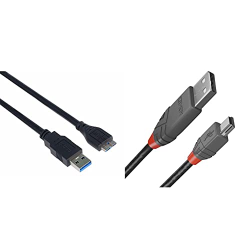 PremiumCord USB 3.0 auf Micro USB Typ B Verbindungskabel 1m, USB 3.0 Typ A Stecker auf Micro USB Typ B Stecker, schwarz, Länge 1m & Lindy 36722 1m USB 2.0 Typ A an Mini-B Kabel von PremiumCord