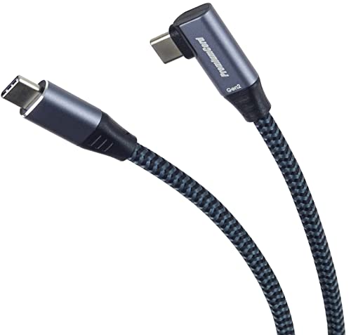 PremiumCord USB-C 3.2 Gen 2x2 Verbindungskabel mit gebogenem Stecker, Datenkabel SuperSpeed bis zu 20Gbit/s, Ladenkabel bis zu 5A, USB 3.2 Generation 2x2 Typ C Stecker, Farbe Schwarz/Grau, Länge 1m von PremiumCord