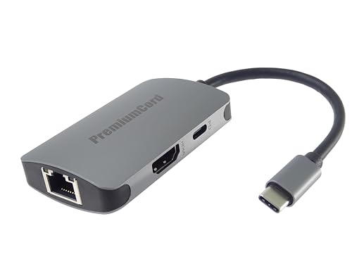 PremiumCord USB-C Dock mit 4K HDMI, Gigabit RJ45 und PD 100W, Auflösung UHD 4K 2160p 30Hz, Full HD 1080p, USB 3.2 Typ C, Aluminiumgehäuse, Länge 20cm von PremiumCord