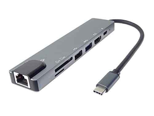 PremiumCord USB-C Dock mit 4K HDMI, RJ45, USB 3.0, USB 2.0, SD, MicroSD/TF und PD 87W, Auflösung UHD 4K 2160p 30Hz, Full HD 1080p, USB 3.2 Typ C, Aluminiumgehäuse, Länge 20cm von PremiumCord