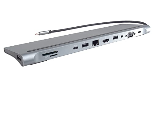 PremiumCord USB-C Dock mit 4K HDMI, VGA, RJ45, 3x USB 2.0, USB-C 3.2, SD, MicroSD/TF, StereoJack 3.5mm, PD 100W, Auflösung UHD 4K 2160p 60Hz, Full HD 1080p, USB 3.2 Typ C, Aluminiumgehäuse, Länge 20cm von PremiumCord
