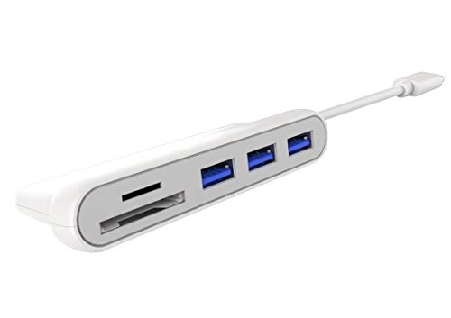 PremiumCord USB-C Hub auf 3X USB 3.0 + SD-Kartenleser, Aluminiumgehäuse, 5Gbps, SuperSpeed USB 3.1 Typ C, Farbe weiß, Länge 20cm von PremiumCord