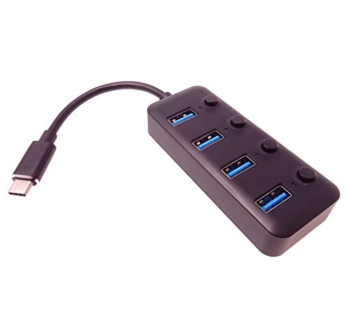 PremiumCord USB-C Hub auf 4X USB 3.0, Aluminiumgehäuse, Netzschalter, 5Gbps, SuperSpeed USB 3.1 Typ C, Farbe schwarz, Länge 20cm von PremiumCord