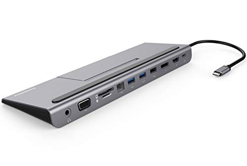 PremiumCord USB-C MST-Dockingstation für Notebook, 4K HDMI, DisplayPort, VGA, 2X USB 3.0, Gigabit RJ45, SD, Audio, PD, Full HD, Aluminiumgehäuse, Kabellänge 20 cm von PremiumCord