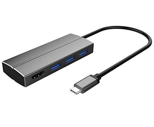 PremiumCord USB-C auf HDMI + 3X USB 3.0 Adapter, Aluminiumgehäuse, USB 3.1 Typ C Stecker auf HDMI und 3X USB Buchse, Auflösung 4K 2160p, Länge 20cm ku31hdmi06 von PremiumCord