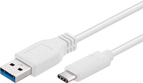 PremiumCord USB-C auf USB 3.0 Verbindungskabel 1m, bis zu 5 Gbit/s, USB 3.0/3.1 SuperSpeed Datenkabel, USB 3.1 Typ C Stecker auf A Stecker, 3x geschirmt, Farbe weiß, Länge 1m, ku31ca1w von PremiumCord