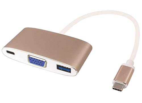 PremiumCord USB-C auf VGA + USB 3.0 + PD-Aufladung Adapter, Aluminiumgehäuse, 5Gbps, SuperSpeed USB 3.1 Typ C, Auflösung Full HD 1080p 60Hz, Farbe Gold, Länge 20cm von PremiumCord