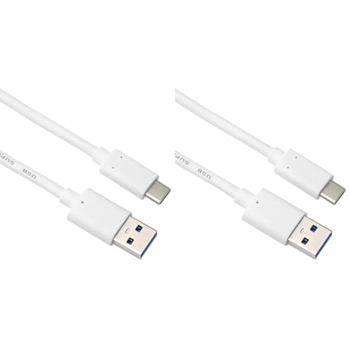 PremiumCord USB-C zu USB 3.0 Verbindungskabel 3m, SuperSpeed ​​Datenkabel bis 10Gbit / S, Anschluss bis 3A, USB 3.1 Generation 2 Typ C Stecker, Farbe Weiß, Länge 2m (Packung mit 2) von PremiumCord