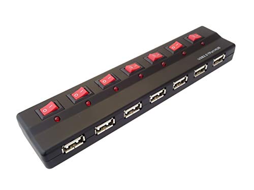 PremiumCord USB Hub 7 Port mit Netzteil und Netzschalter, USB 2.0 high Speed, bis zu 480 Mbit/s von PremiumCord