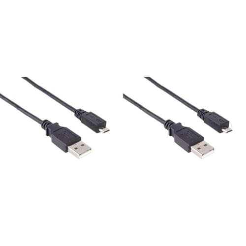PremiumCord USB - Micro USB Verbindungskabel 1m, USB A Stecker auf Micro B Stecker, USB 2.0 High Speed Datenkabel, 5Pins, 2x geschirmt, AWG28, Farbe Schwarz, Länge 1m (Packung mit 2) von PremiumCord