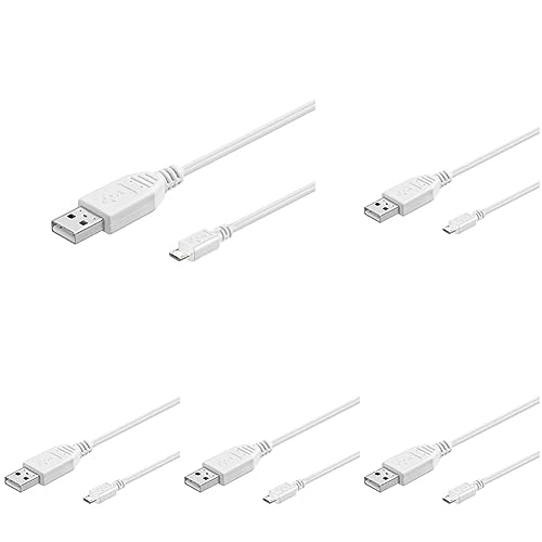 PremiumCord USB - Micro USB Verbindungskabel 5m, USB A Stecker auf Micro B Stecker, USB 2.0 High Speed Datenkabel, 5Pins, 2X geschirmt, AWG28, Farbe Weiß, Länge 5m (Packung mit 5) von PremiumCord