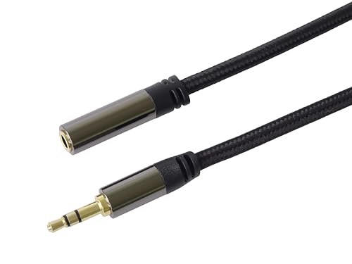 PremiumCord Verlängerung HQ-Klinkenkabel 3,5mm, Klinkenstecker 3,5mm, StereoJack Stecker auf Buchse, Aux Headset Audio Verlängerungskabel, Geschirmt, Metallverbinder, Geflochten, M/F, Länge 1,5 m von PremiumCord