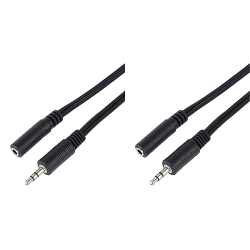 PremiumCord Verlängerung Klinkenkabel 3,5mm, Länge 10m, Klinke 3,5mm, Stecker auf Buchse, Aux Headset Audio Verlängerungskabel, geschirmt, Farbe schwarz (Packung mit 2) von PremiumCord