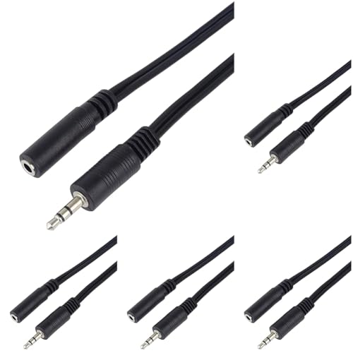 PremiumCord Verlängerung Klinkenkabel 3,5mm, Länge 2m, Klinke 3,5mm, Stecker auf Buchse, Aux Headset Audio Verlängerungskabel, geschirmt, Farbe schwarz (Packung mit 5) von PremiumCord