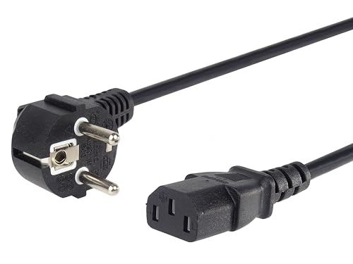 PremiumCord kpsp1 Netzkabel 230V 1m, Stromkabel mit Schutzkontakt gewinkelt auf Kaltgerätebuchse C13, IEC 320, PC Netzkabel 3 Polig, Farbe schwarz von PremiumCord