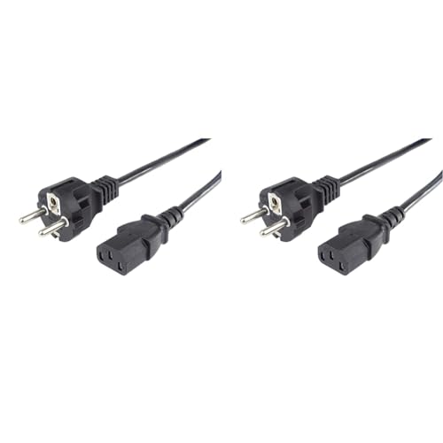 PremiumCord kpsp2r Netzkabel 230V 2m, Stromkabel mit Schutzkontakt auf Kaltgerätebuchse C13, IEC 320, PC Netzkabel 3 Polig, Farbe schwarz (Packung mit 2) von PremiumCord