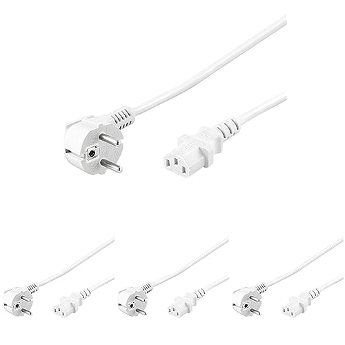 PremiumCord Stromkabel 230V 5m Mit Schutzkontakt Abgewinkelt an Kaltbuchse C13, IEC 320, PC-Kabel 3 Poly, Weiß (4er Pack) von PremiumCord