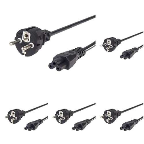 PremiumCord kpspu Netzkabel Mickey Mouse 230V 2m, Stromkabel mit Schutzkontakt auf Kaltgerätebuchse,IEC 320 C5, C5, PC Netzkabel 3 Polig, gerade, Farbe schwarz (Packung mit 5) von PremiumCord