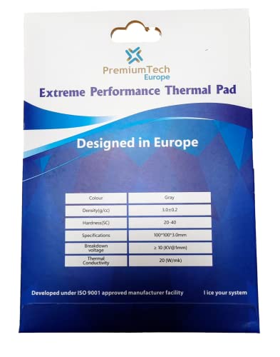 PremiumTech Europe PremiumTech Professionelles Thermalpad mit 20 W/MK Wärmeleitfähigkeit, ideal für High-End-GPU oder CPU, Größe XXL 100 x 100 cm (3 mm) von PremiumTech Europe