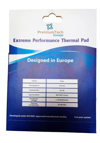 PremiumTech Europe PremiumTech Professionelles Thermalpad mit extremer Leistung mit 20 W/MK Wärmeleitfähigkeit, ideal für High-End-GPU oder CPU (2,5 mm) von PremiumTech Europe