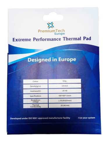 PremiumTech Europe PremiumTech Thermal Pad Professionelle Leistung mit 20 W/MK Wärmeleitfähigkeit, ideal für High-Speed GPU oder CPU (1,5 mm) von PremiumTech Europe