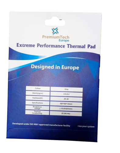 PremiumTech Professionelles Thermalpad mit extremer Leistung mit 20 W/MK Wärmeleitfähigkeit, ideal für High-End-GPU oder CPU, Größe XXL 100 x 100 mm (1 mm) von PremiumTech Europe
