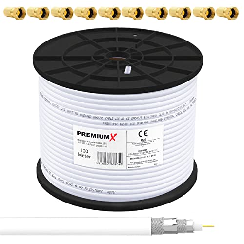 Premium X 100m BASIC Koaxialkabel 135dB 4-fach SAT Antennenkabel Koax-Kabel DVB-S / S2 DVB-C DVB-T BK Anlagen RG6 Satellitenkabel 10x F-Stecker Premium X 100m BASIC Koaxialkabel 135dB 4-fach SAT Antennenkabel Koax-Kabel DVB-S / S2 DVB-C DVB-T BK Anlagen RG6 Satellitenkabel 10x F-Stecker von PremiumX