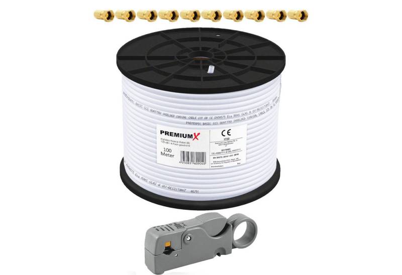 PremiumX 100m BASIC Koaxialkabel 135dB SAT Kabel Abisolierer 10x F-Stecker SAT-Kabel von PremiumX