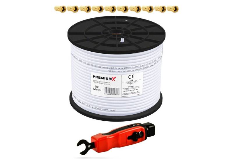PremiumX 100m BASIC Koaxialkabel 135dB SAT Kabel Abisolierer 10x F-Stecker SAT-Kabel von PremiumX