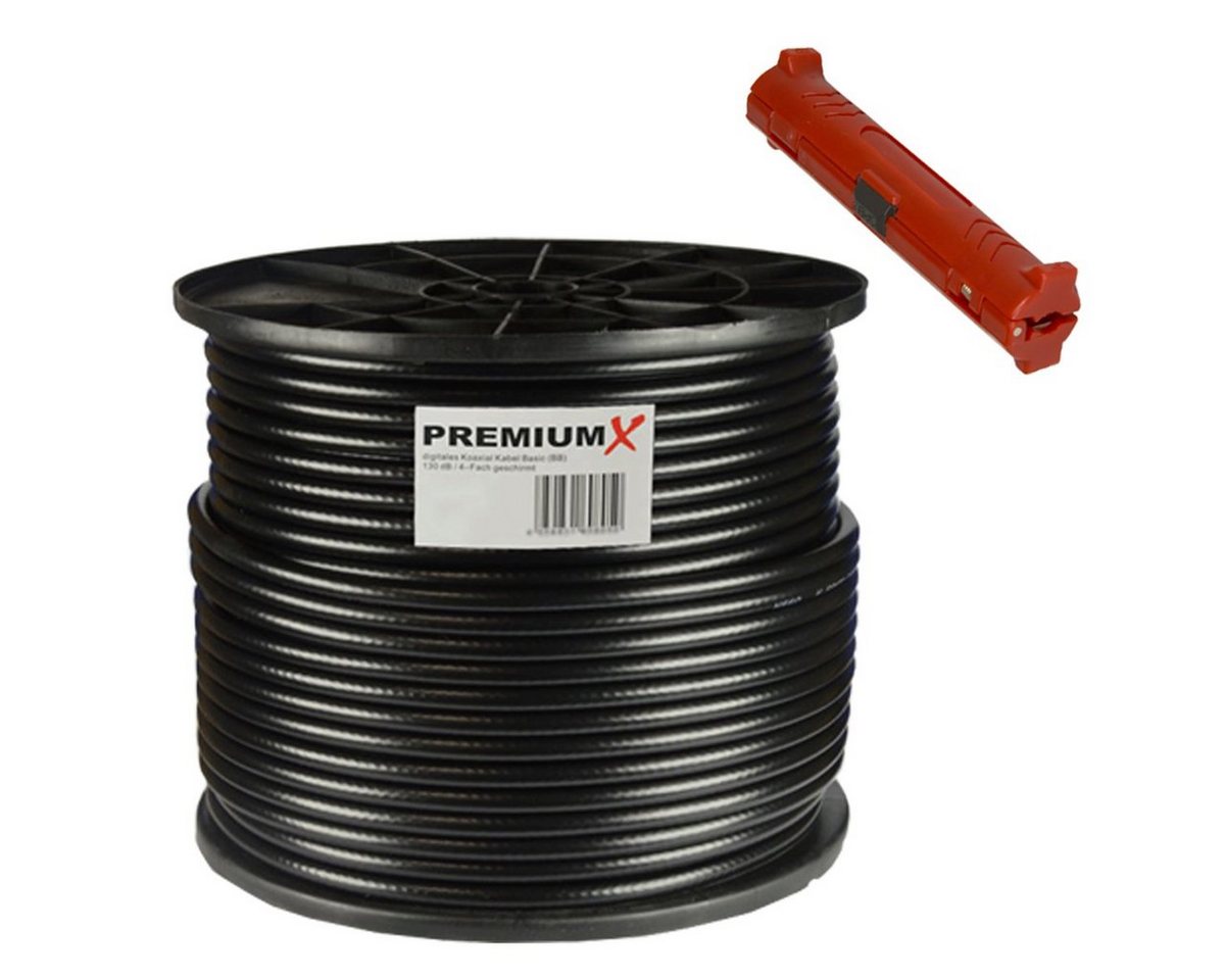 PremiumX 100m BASIC Koaxialkabel schwarz 135dB SAT Kabel Entmanteler SAT-Kabel von PremiumX