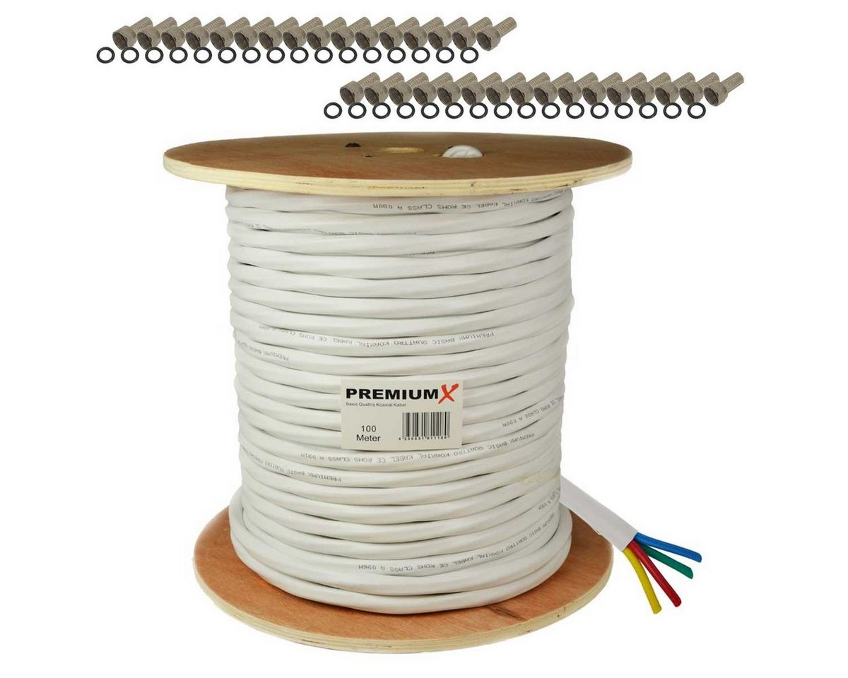 PremiumX 100m Basic Quattro Quad Koaxial SAT Kabel 90dB Weiß 32x F-Stecker SAT-Kabel von PremiumX