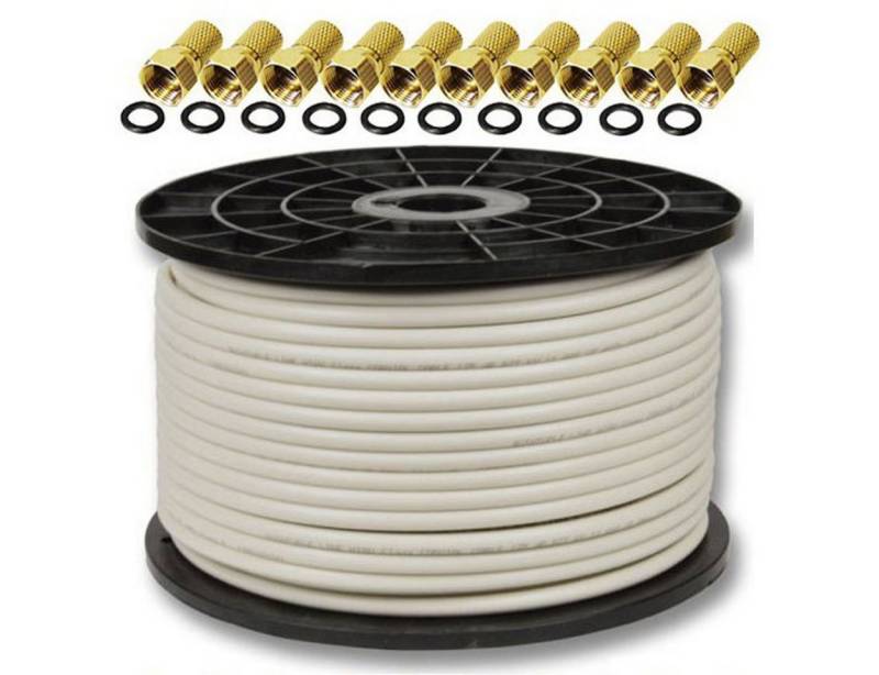 PremiumX 100m DELUXE PRO Koaxial Kabel 135dB 5-Fach reines Kupfer 10 F-Stecker SAT-Kabel von PremiumX