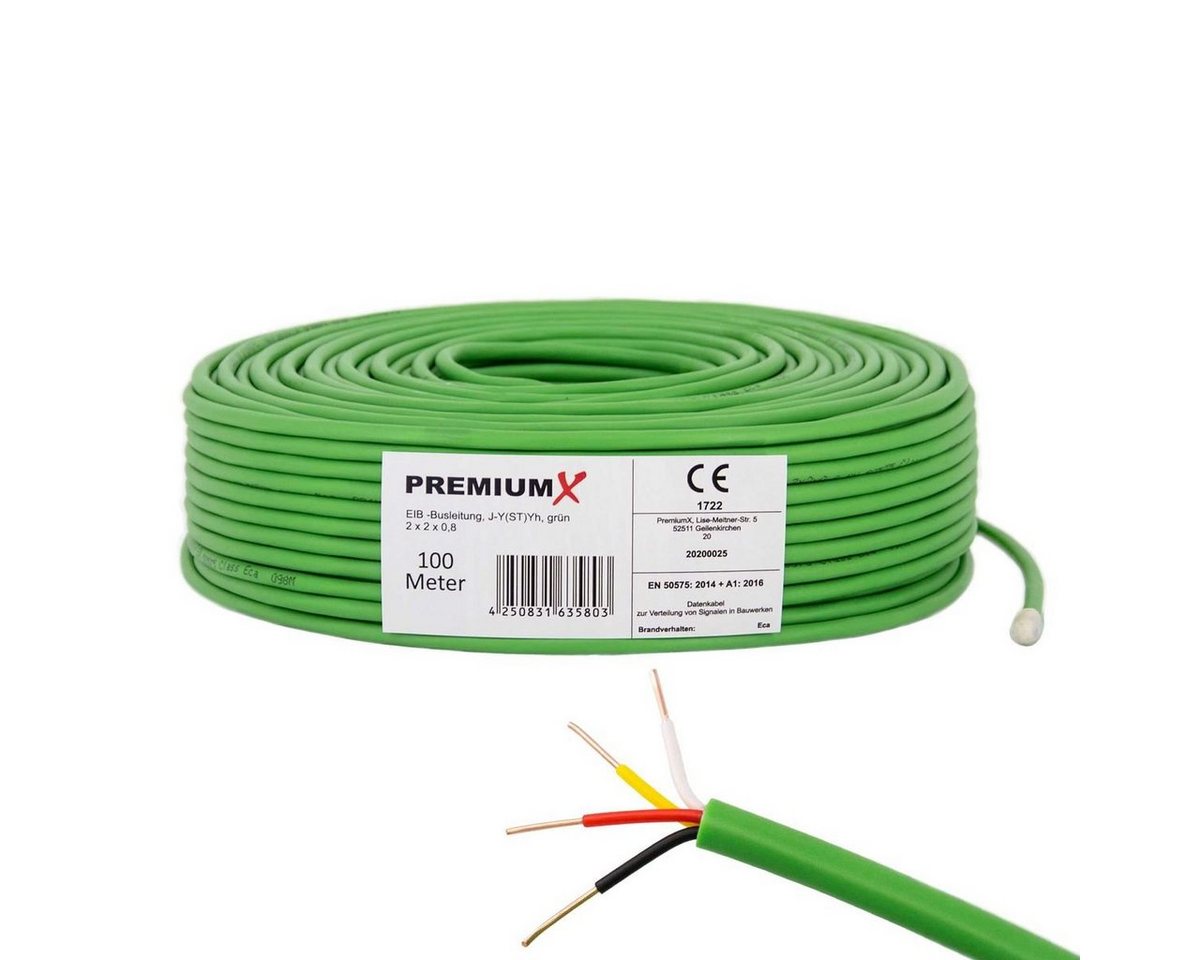 PremiumX 100m EIB BUS-Kabel J-Y(ST)Yh 2x2x0,8 Eca Busleitung Datenkabel grün Installationskabel von PremiumX