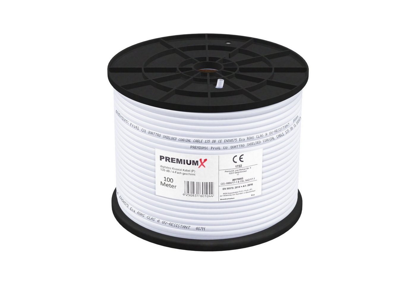 PremiumX 100m PROFI Koaxial Kabel 135dB 4-Fach REINES KUPFER Antennenkabel TV-Kabel von PremiumX