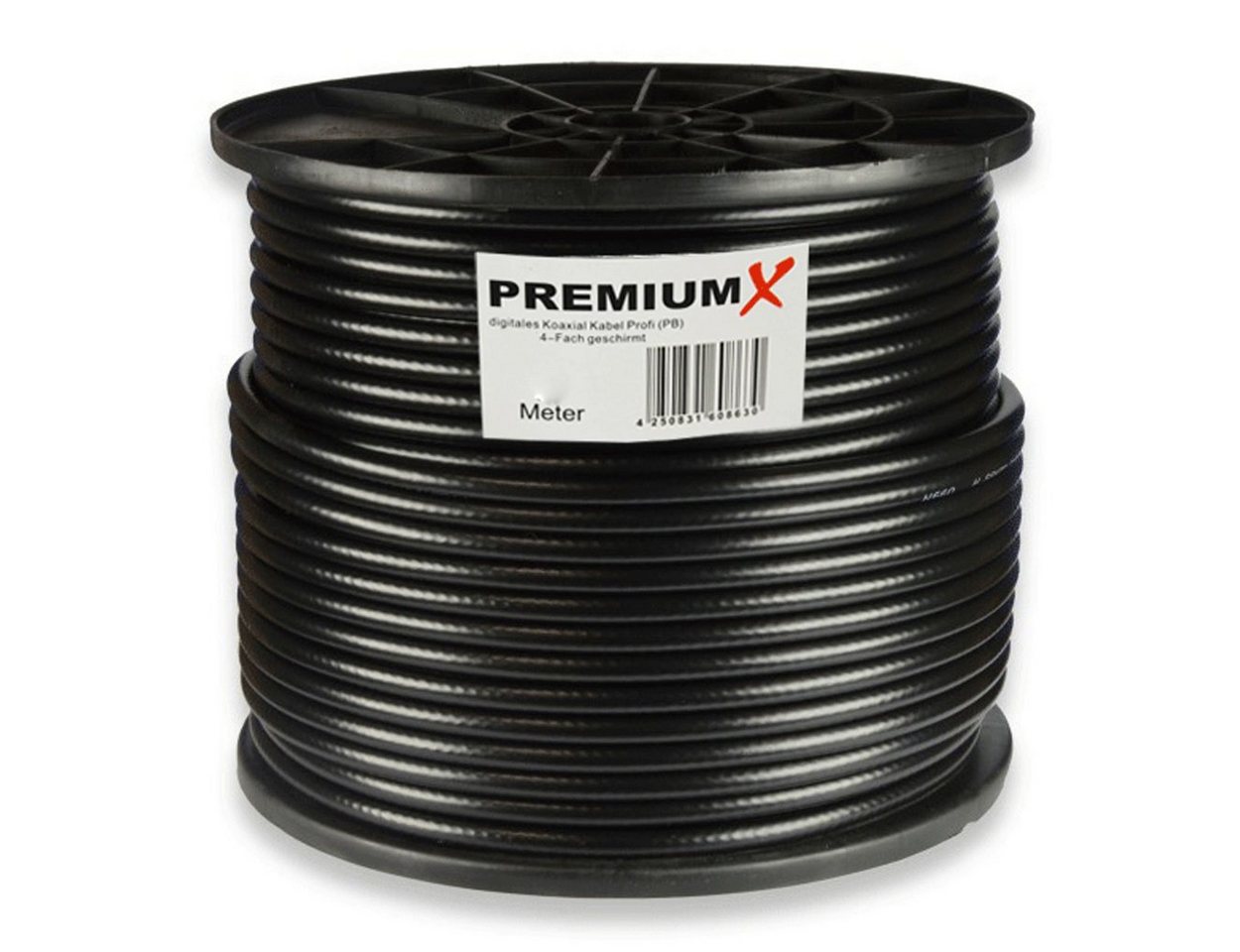 PremiumX 100m PROFI Koaxialkabel Schwarz 135dB 4-fach REINES KUPFER TV-Kabel von PremiumX