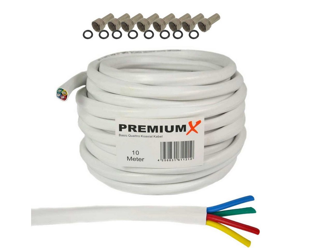 PremiumX 10m Basic Quattro Quad Koaxial SAT Kabel 90dB Weiß 8x F-Stecker SAT-Kabel PremiumX 10m Basic Quattro Quad Koaxial SAT Kabel 90dB Weiß 8x F-Stecker SAT-Kabel von PremiumX