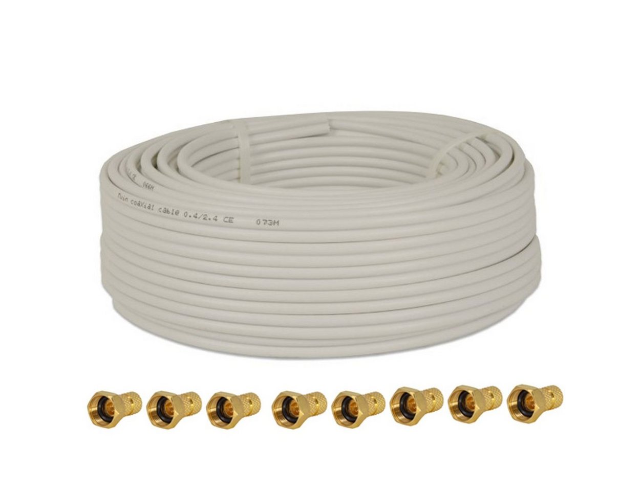 PremiumX 10m Koaxial Kabel 90dB Twin Mini 2x 4 mm, weiß FullHD + 8x F-Stecker SAT-Kabel von PremiumX