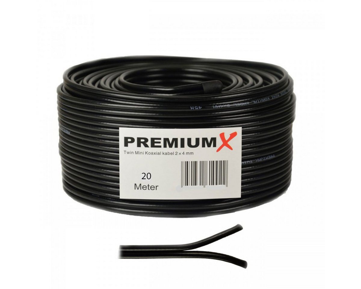 PremiumX 20m Sat Koaxial Kabel Twin Mini 2x 4mm Schwarz Antennenkabel 2-fach TV-Kabel von PremiumX