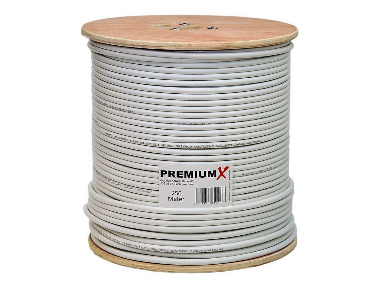 PremiumX 250m BASIC Koaxialkabel 135dB 4-fach CCS SAT Kabel Antennenkabel TV-Kabel von PremiumX