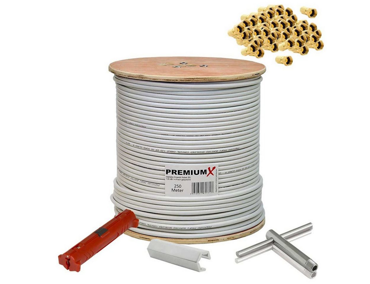 PremiumX 250m BASIC Koaxialkabel 135dB 4-fach SAT Koax Kabel Montage Set SAT-Kabel PremiumX 250m BASIC Koaxialkabel 135dB 4-fach SAT Koax Kabel Montage Set SAT-Kabel von PremiumX