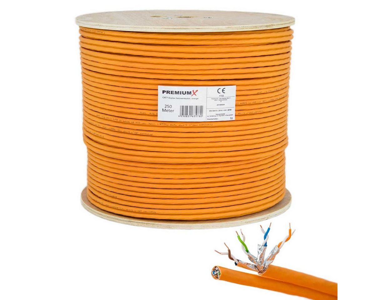 PremiumX 250m CAT 7 Netzwerkkabel Duplex LAN Kabel Ethernet Datenkabel Computer-Kabel von PremiumX