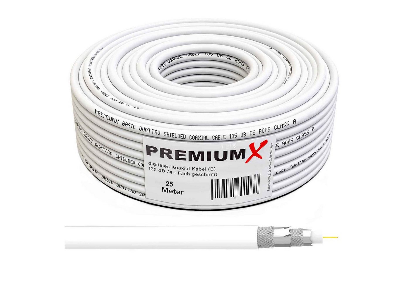 PremiumX 25m BASIC Koaxialkabel 135dB 4-fach CCS SAT Kabel Antennenkabel TV-Kabel PremiumX 25m BASIC Koaxialkabel 135dB 4-fach CCS SAT Kabel Antennenkabel TV-Kabel von PremiumX