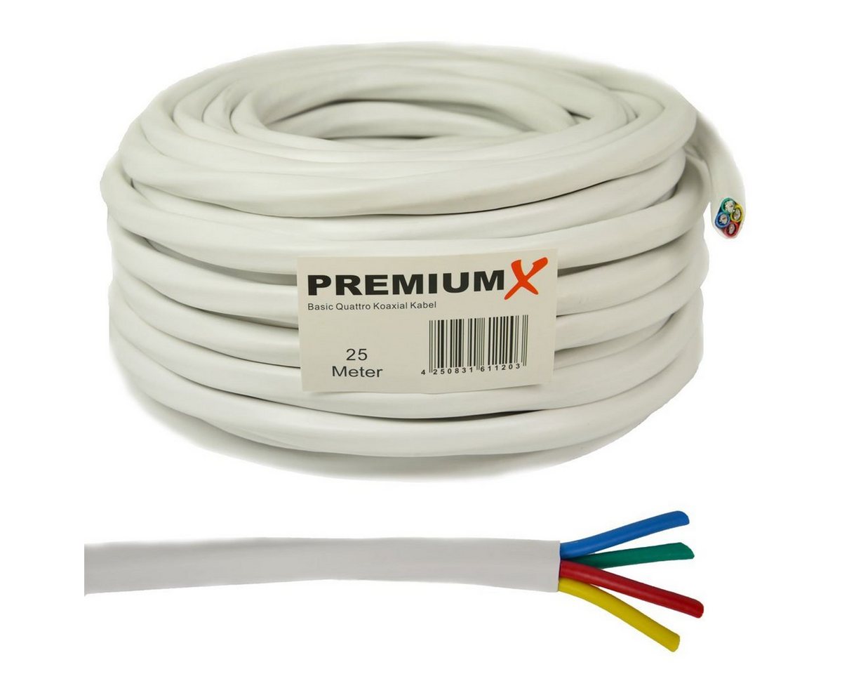 PremiumX 25m Basic Quattro Koaxial SAT Kabel 90dB 2-Fach geschirmt Weiß TV-Kabel von PremiumX